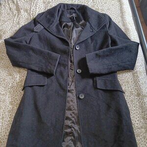 DKNY XS black wool cashmere longline overcoat dark academia Corporate goth